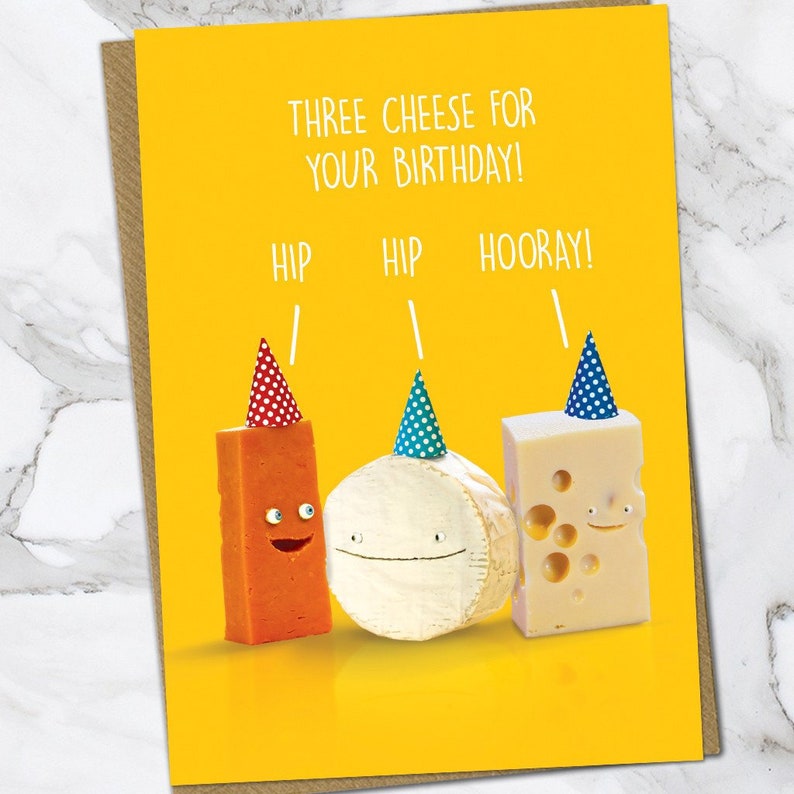 Three Cheese Birthday Card funny humour witty For him her Etsy
