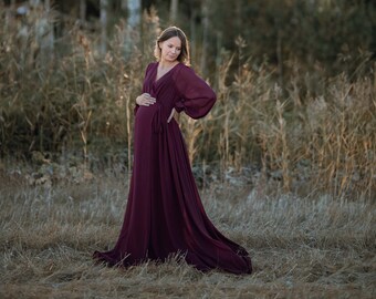 SCARLETT - wine red chiffon wrap dress | Floor Length LONG Ball Gown | Burgundy Maxi Dress | Multiway Wrap Bridesmaid Dress |Maternity Dress