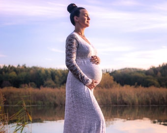 GRACE vestido de encaje de maternidad elástico blanco para fotografía de maternidad y boda / vestido de novia de maternidad / accesorios de sesión de fotos de maternidad