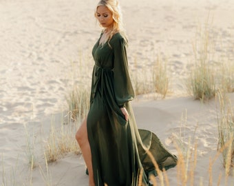 OLIVIA - olive green chiffon wrap dress | Maternity dress for Photoshoot | Convertible Dress |Infinity Dress|Maternity Gown|Convertible Gown