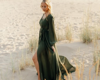 OLIVIA - olive green chiffon wrap dress | Maternity dress for Photoshoot | Convertible Dress |Infinity Dress|Maternity Gown|Convertible Gown