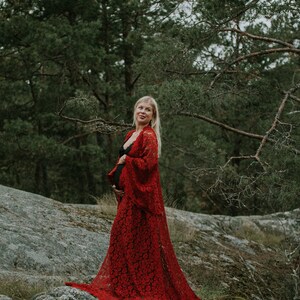 Alicia - Terra Cotta Red Boho Style Maternity Lace Robe Dress |  Boho Maternity dress | Long sleeve | boho maxi dress for Maternity Photoshoot