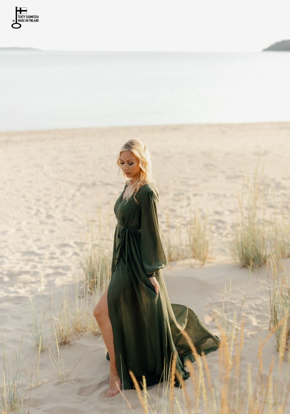 OLIVIA Olive Green Chiffon Wrap Dress Maternity Dress for Photoshoot  Convertible Dress infinity Dressmaternity Gownconvertible Gown 