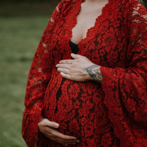 Alicia - Terra Cotta Red Boho Style Maternity Lace Robe Dress |  Boho Maternity dress | Long sleeve | boho maxi dress for Maternity Photoshoot