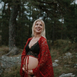 Alicia - Terra Cotta Red Boho Style Maternity Lace Robe Dress |  Boho Maternity dress | Long sleeve | boho maxi dress for Maternity Photoshoot