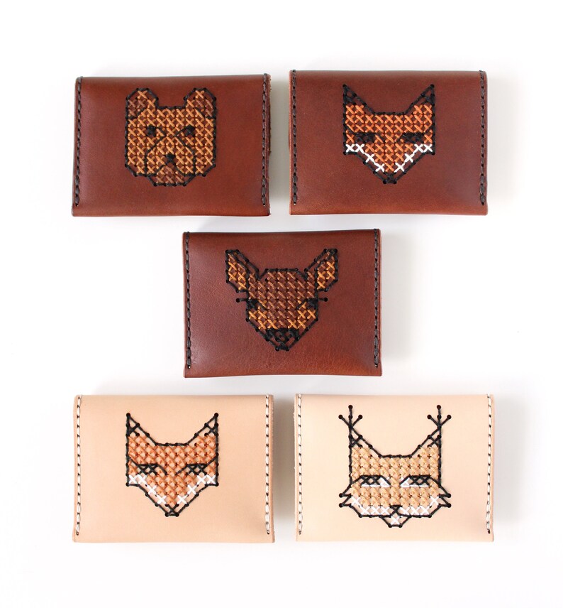 Bear Purse DIY, DIY Leather Purse, Leather Wallet, Coin Purse, Diy Leather Kit, Cross Stitch Set, Cross Stitch Purse, Embroidery Kit image 9