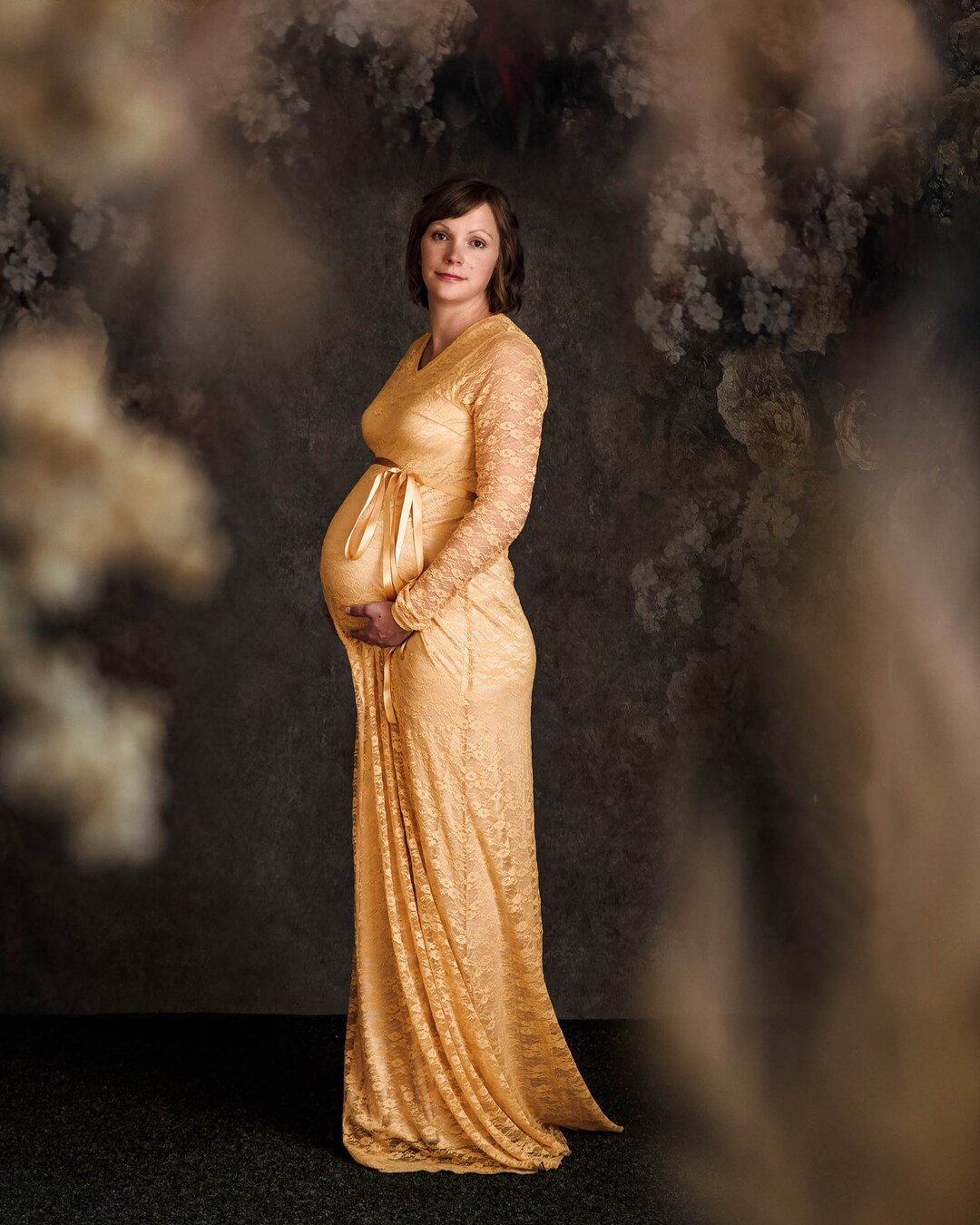 Goldie Stretchy Maternity Lace Dress for Photo Shoot Champagne