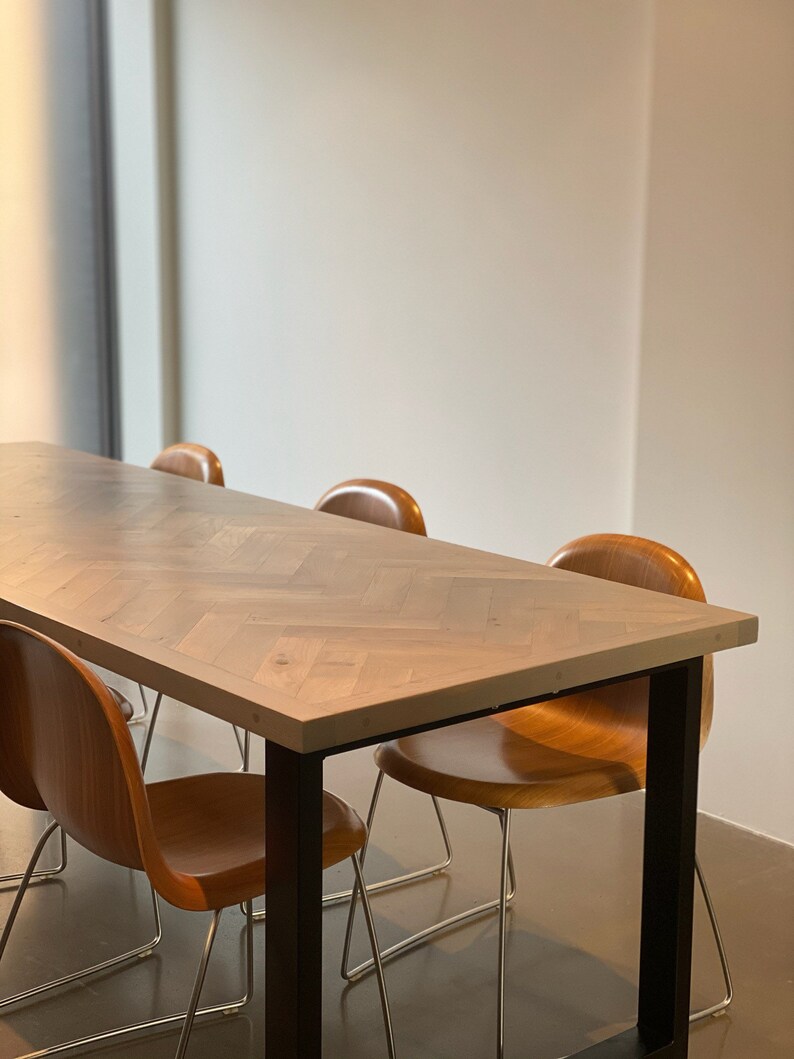 Bespoke dining table Herringbone design Grey finish made Etsy