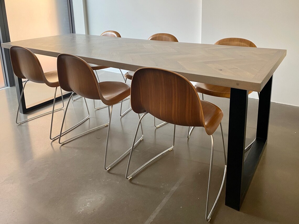 Bespoke dining table Herringbone design Grey finish made Etsy