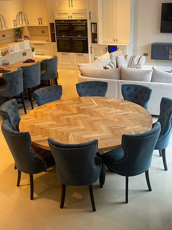 Round Herringbone Dining Table Solid Oak Spider Legs Bespoke Handmade Etsy