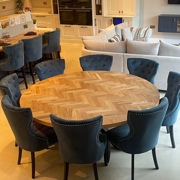 Round herringbone dining table - solid oak - spider legs - bespoke Handmade