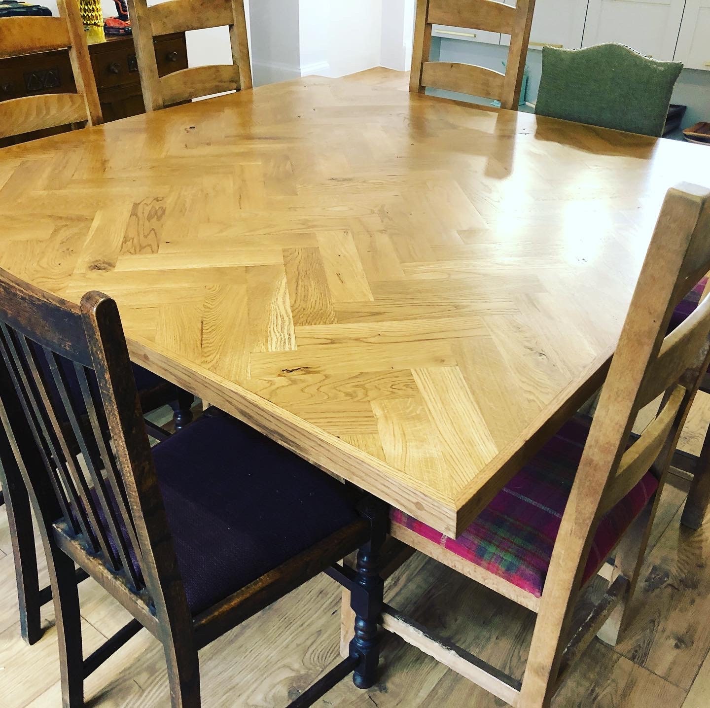 Square Parquet Dining Table Solid Oak Herringbone Design Etsy UK