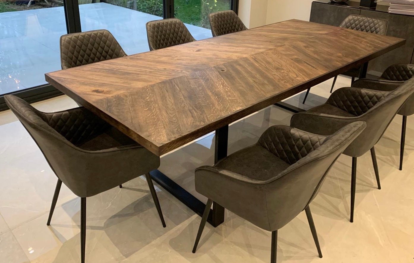 Chevron oak dining table deals