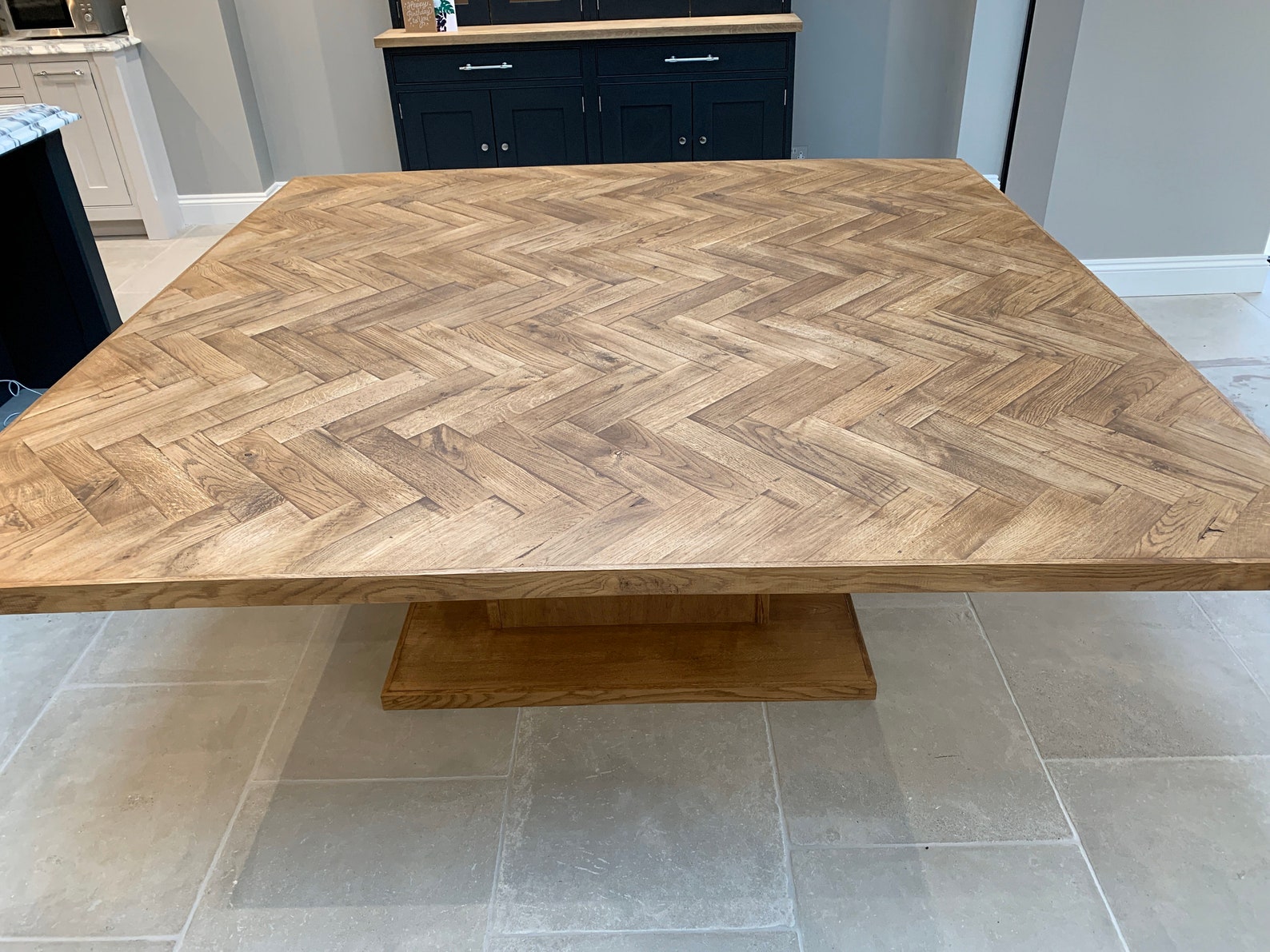 Square Parquet dining table Solid Oak Herringbone design Etsy