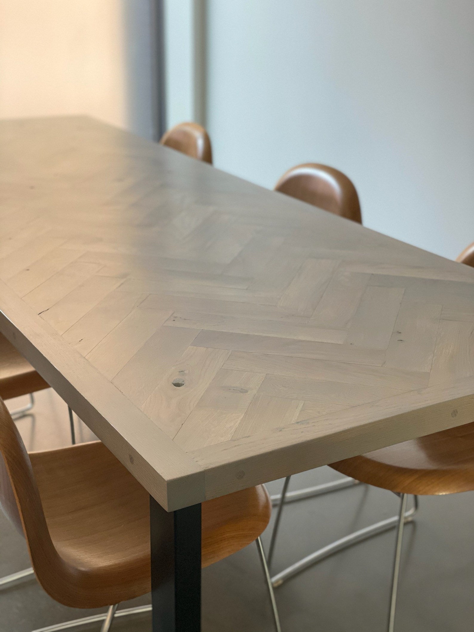 Large solid oak parquet dining table in a Grey Herringbone Etsy