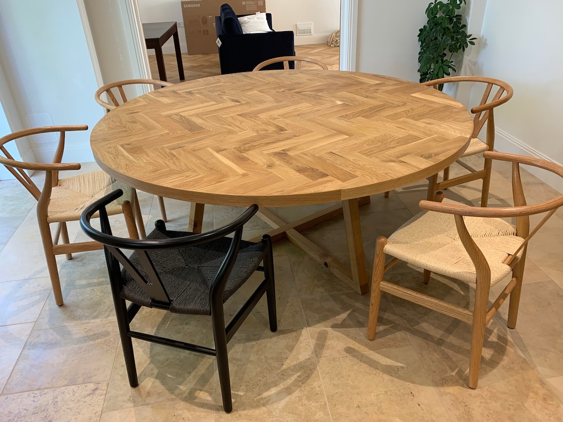 Round Herringbone Dining Table Solid Oak Bespoke Orders Etsy UK
