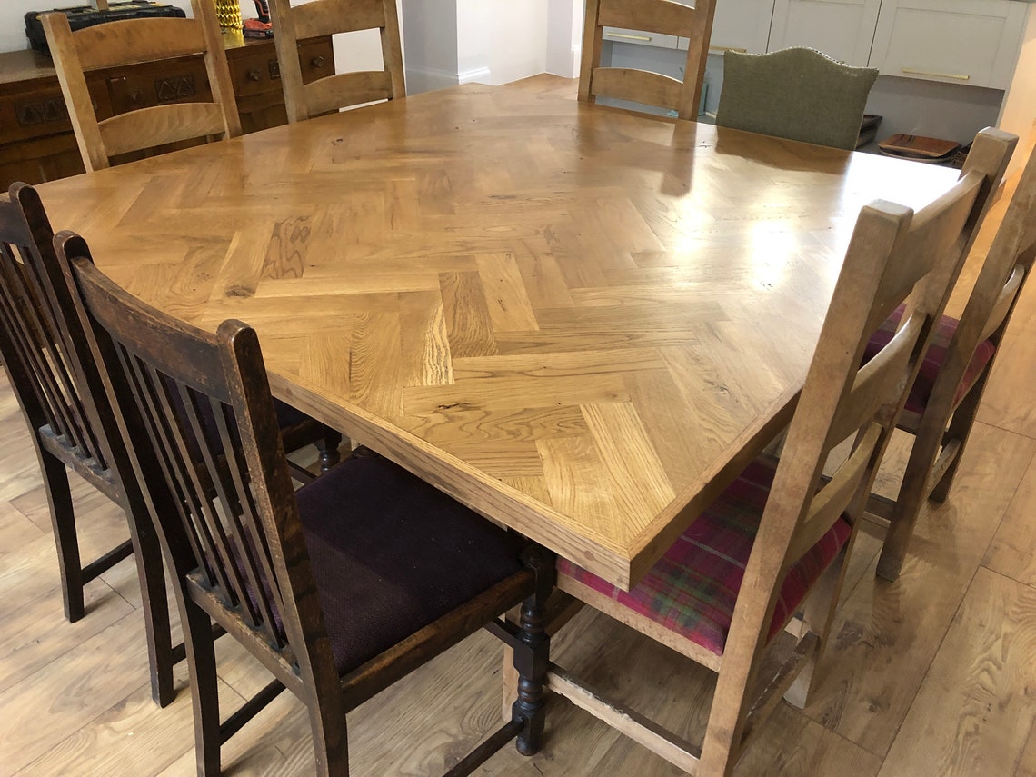 Square Parquet Dining Table Solid Oak Herringbone Design Etsy UK