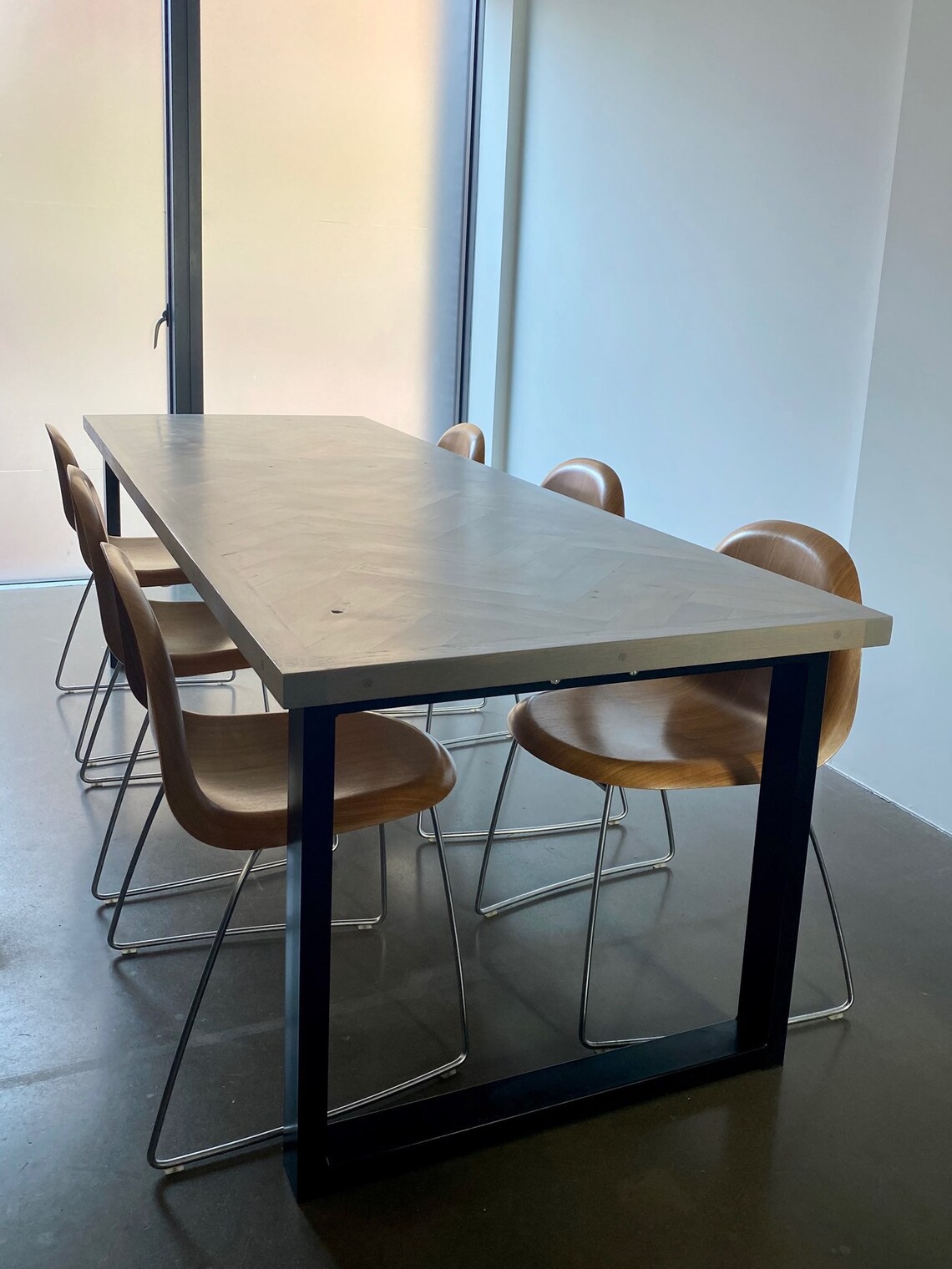 Bespoke dining table Herringbone design Grey finish made Etsy