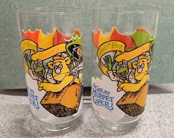Vintage Muppets Glasses, Kermit Fozzie Muppet Caper Set