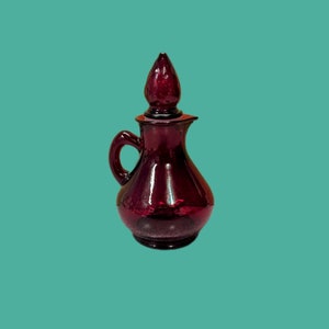 Red Glass Bottle Vintage Avon Strawberry Bath Foam Perfume Decanter  Strawberry Top Ruby Red Decanter With Lid Boho Eclectic Decor 