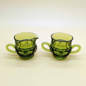 Vintage Green Glass Cream and Sugar Serving Set