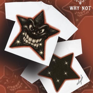 Koszulka z grafiką Y2K Grunge Star | Koszulka w stylu vintage streetwear | Koszulka z twarzą z kreskówki | Koszulka unisex w stylu retro z lat 2000. Koszulka Y2K streetwear Boxy Fit