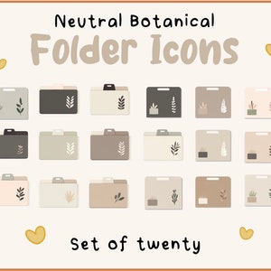 Conjunto de iconos de carpetas neutrales // 20 iconos de carpetas // Acogedor, Lindo, Botánico, Boho, Cottagecore