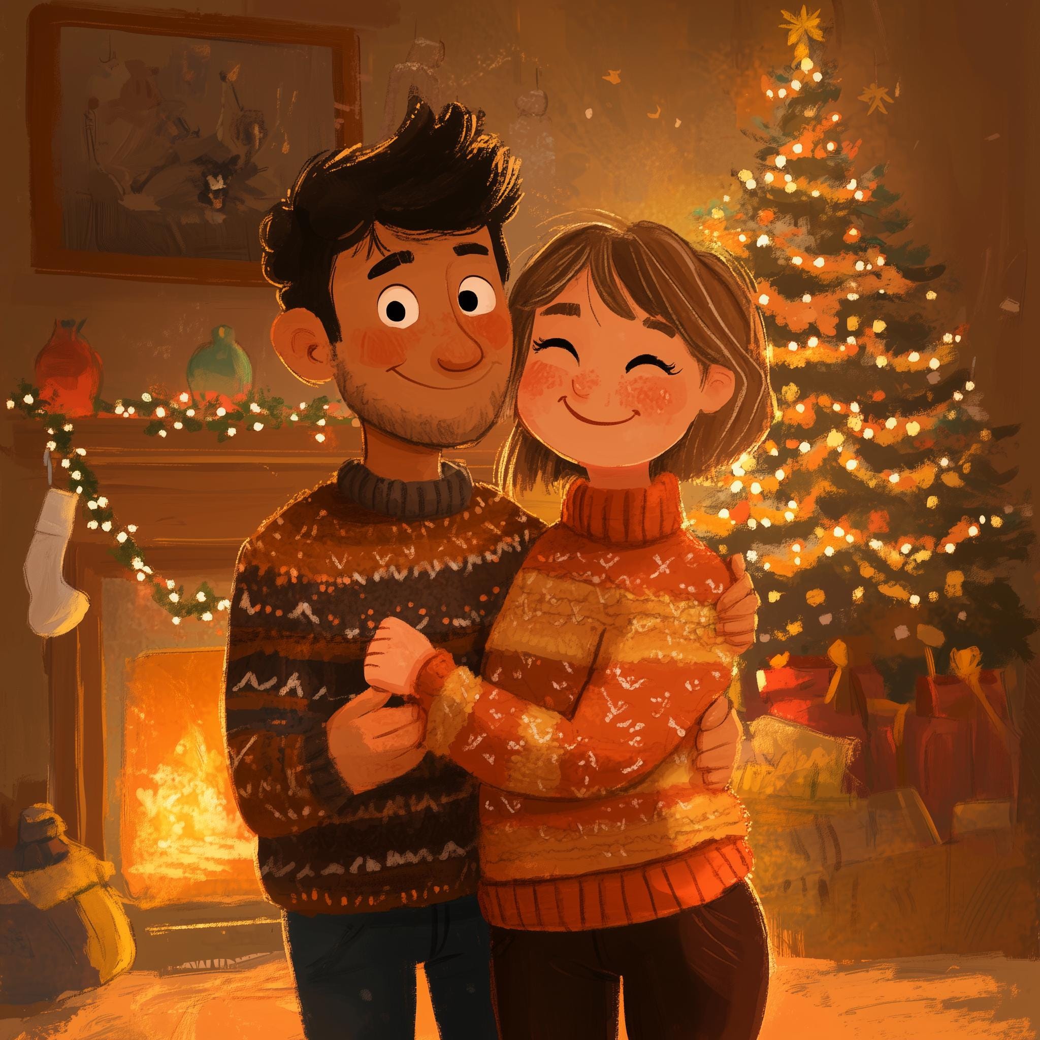 Retrato familiar navideño personalizado por artista e ilustrador publicado // Tarjetas navideñas para mascotas por encargo con un lindo estilo moderno y esquemático