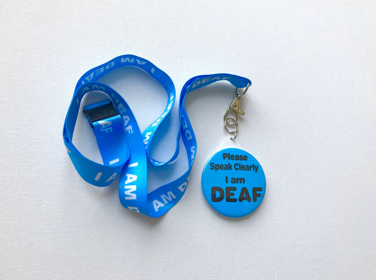 I AM DEAF Badge with a printed I Am Deaf Lanyard For Deaf Etsy