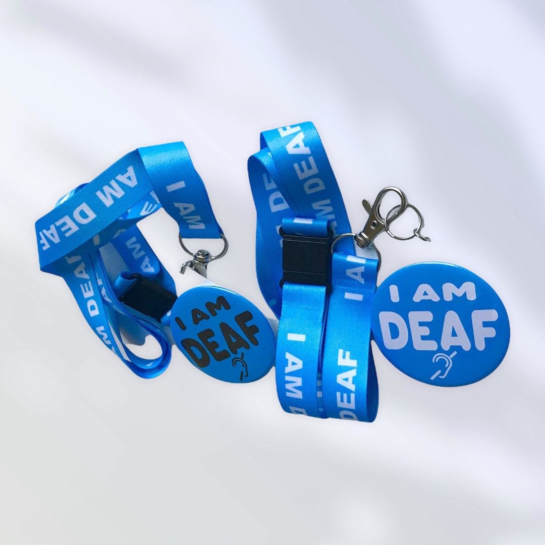 I AM DEAF Printed Lanyard With I Am Deaf Badge for Deaf People, Hearing Impaired, Deafness