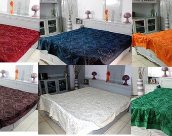 Indian Embroidery Mirror Work, Mirror Embroidery, Hand Work, Cotton Double Bed Sheet, Ethnic bedspread,Bedding, Bedsheet Size 90 x 108 Inch
