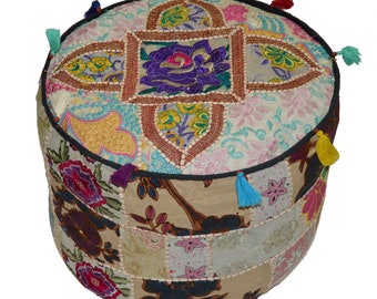 Traditionalplace Ottoman-Pouf Cover,Round Floor Footstool Cover