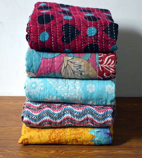 Wholesale lot of 5 pcs mix Indian Kantha Quilt Vintage Handmade Blanket and Throw Reversible Kantha Quilt Kantha Gudari old Patchwork