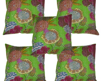 Indian Cushion cover Handmade Fruit Printed Decorative Kantha Home Decor Pillow Cover Indian Bohemian Quilted Living room Throw Pillowcase
