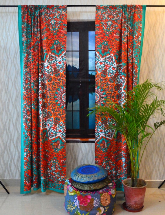 Indian Mandala Curtain Panel Star Living Room Tab Top Image 0