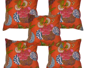 Indian Handmade Fruit Print Cushion Covers Home Decorative Hand Stitched quilted Kantha Pillow cover Living room Pillowcase Home Decor Throw
