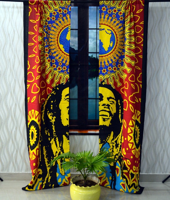 Bob Marley Curtain Kitchen Window Mandala Curtains Dorm Decor Etsy