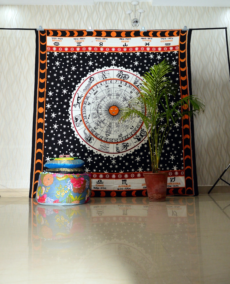Mandala Horoscope Tapestry Indian Psychedelic Wall Hanging image 1