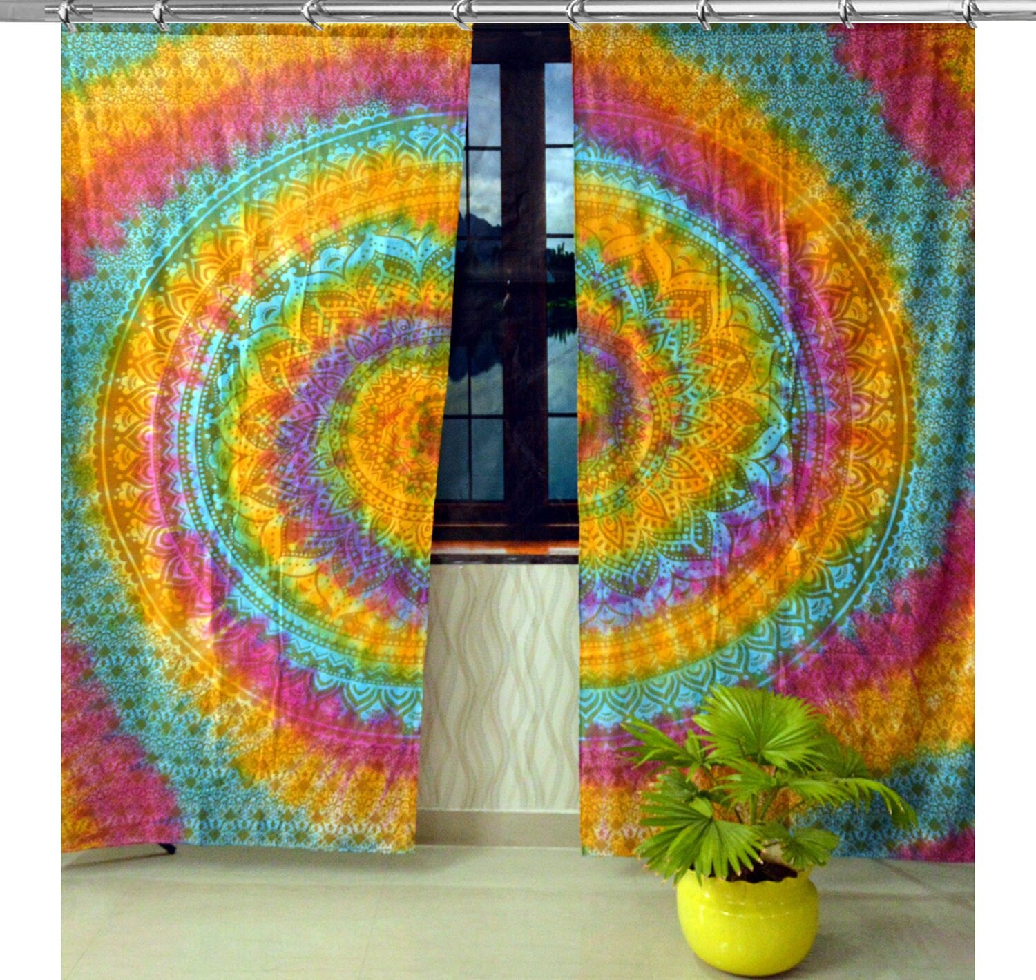 Tie dye Curtains Hook Window Hanging bohemian curtains Etsy