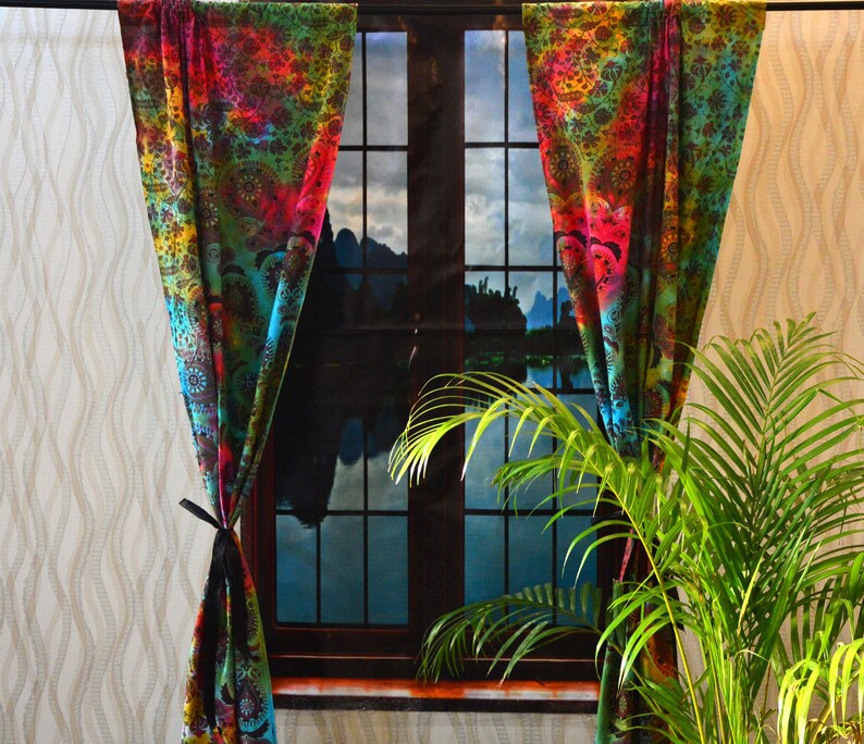 thumbnail image 2 of Indian Mandala Tapestry Curtain Panels - 2-Pack Tab Top, 100% Cotton, Light Filtering, 82x41 Inch Each, Multicolored 2 of 6