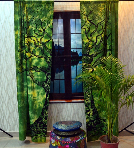 Indian Cotton Life Of A Tree Printed Curtains Set mandala curtains,door valances,balcony curtains,door curtains