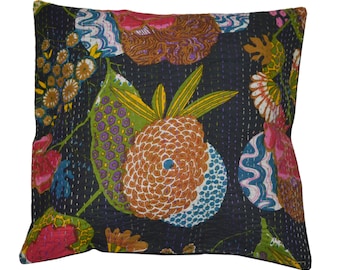 Indian quilted kantha cushion handmade Fruit Print kantha pillow cover Indian cushions pillow cover ethnic cushions Printed pillow covers