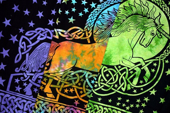 Unicorn Tapestry Tie Dye Bedroom Wall Hanging Indian Home Decor Tapestries Boho Mandala Wall Decor Art Beach Picnic Sheet Blanket Throw