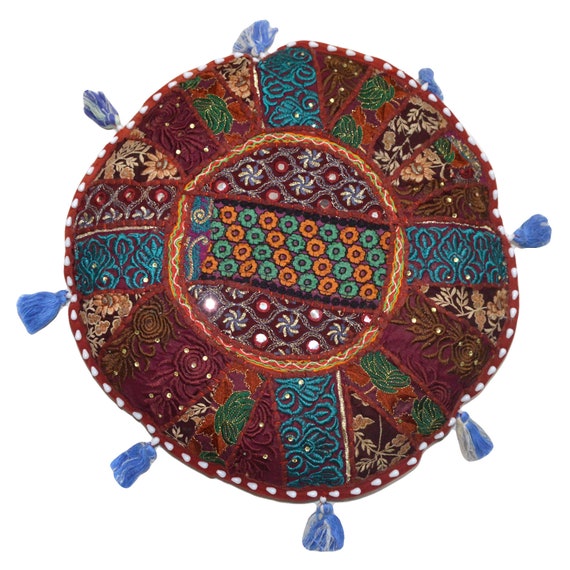 Vintage Handmade Floor Cushion Cover Seat Round Floor Gaddi Boho Style Banjara Home decorative Patchwork Gypsy Round Cushion Cover
