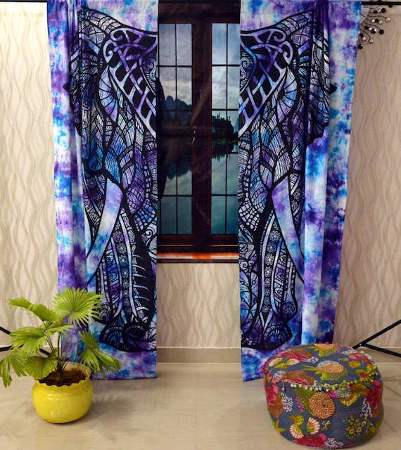 Urban Elephant Mandala Curtains Set Decorative Indian Tapestry Tab Top Curtains