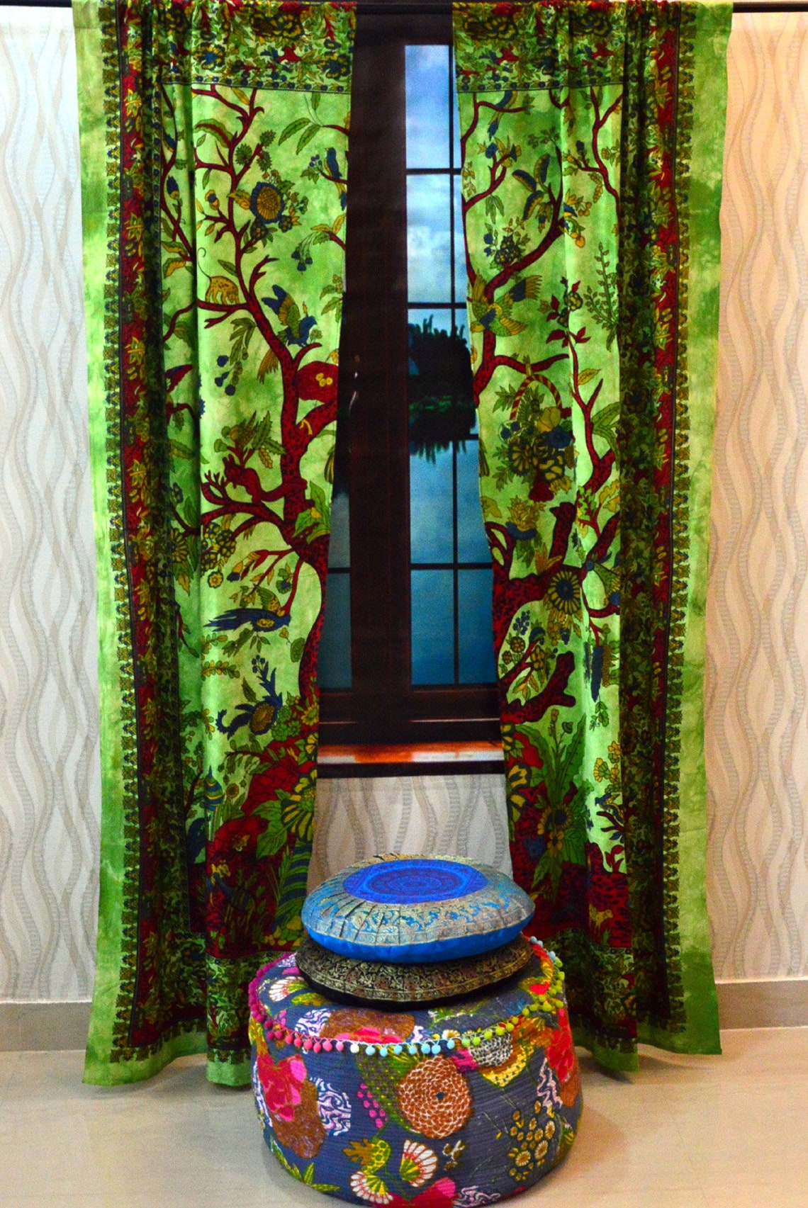 Tree Of Life Window Curtains Indian Drape Balcony Room Decor Etsy