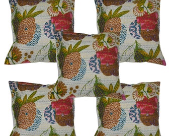 handmade quilted kantha cushion Fruit Print kantha pillow cover Indian cushion Covers pillow cover ethnic cushions Printed pillow cover