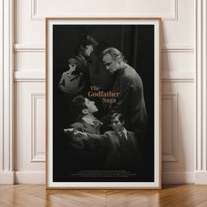 Saga o ojcu chrzestnym, minimalistyczny plakat, Marlon Brando, Al Pacino, Robert De Niro, Robert Duvall, Francis Ford Coppola, Mario Puzo