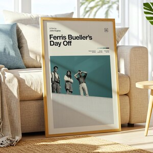 Ferris Bueller’s Day Off Poster - Minimalist Movie Print, Mid Century Modern Wall Art, John Hughes Film Poster, 80s Teen Comedy Retro Decor
