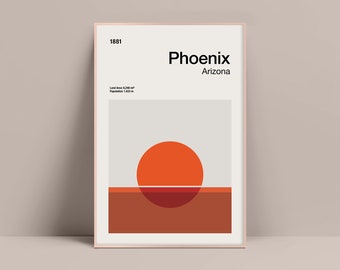 Phoenix Print, Phoenix Travel Poster, Phoenix Arizona, Mid-Century Design, Abstract Wall Art, Geometric Art Print, Abstract Color Print